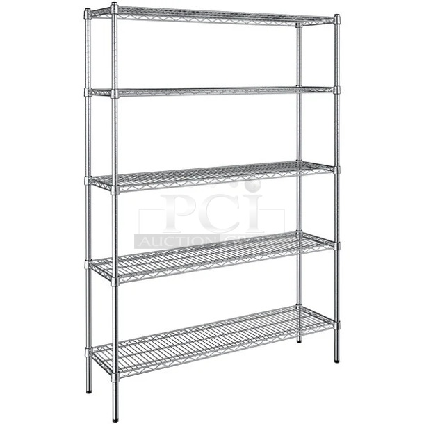 BRAND NEW SCRATCH AND DENT! Steelton 465C1448KE5 14" x 48" NSF Chrome 5-Shelf Kit with 72" Posts. May Be Missing Pieces.  - Image 1 of 3