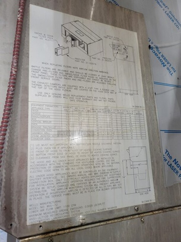 Wells 5N-WVU-72 208/240Volts Universal 72" Ventless Hood System for Multiple Appliances  - Image 3 of 10