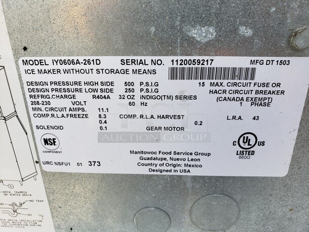 Manitowoc Air Cooled Ice Maker! (No storage bin). Needs plug - Image 8 of 8