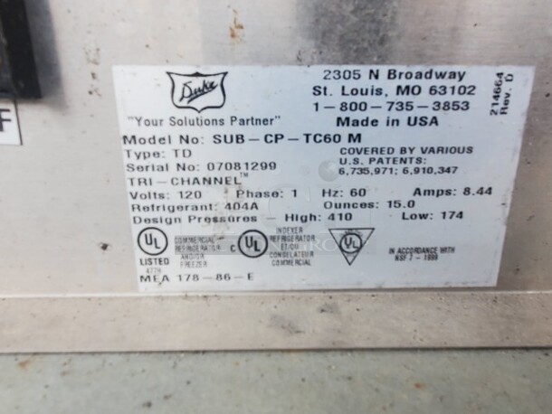 Duke SWD600 60" Sandwich/Salad Prep Table Subway Prep 120V Working!  - Image 6 of 6