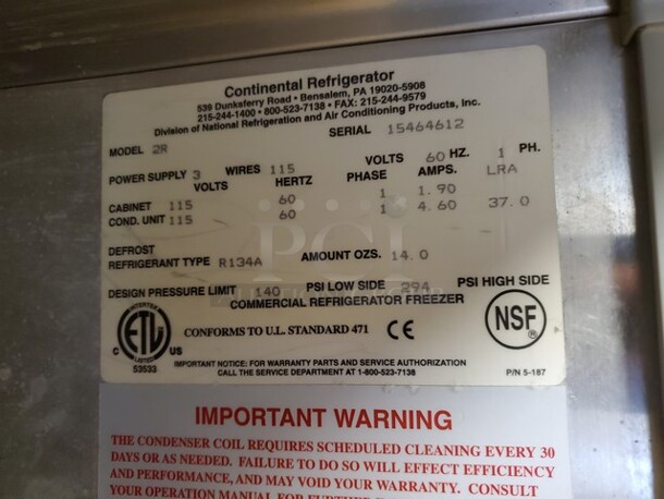 Continental 2R 2 Solid Door refrigerator on caster! 115V (Unknown condition) - Image 3 of 4