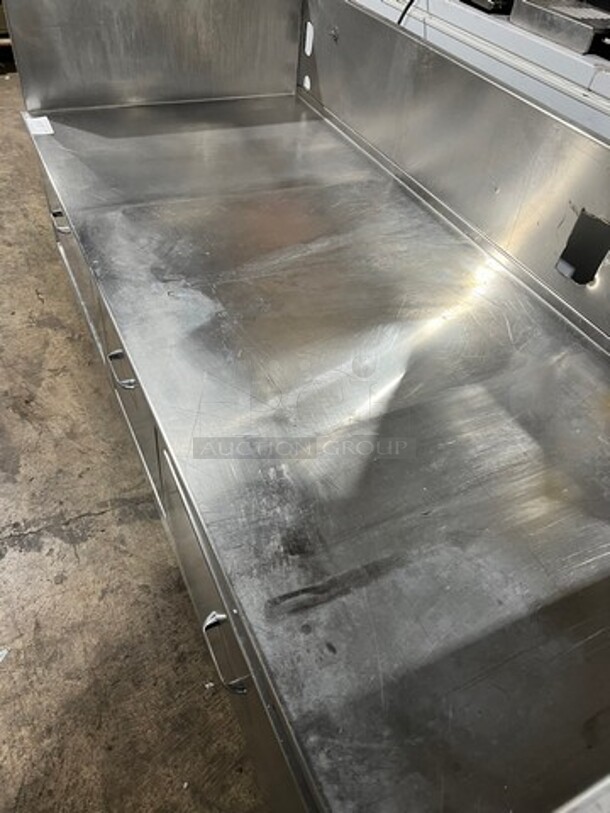 Custom Made Commercial Work Top Table/ Equipment Stand! With Raised Back And Side Splashes! With Drawer Storage Space Underneath! All Stainless Steel! On Casters! - Image 4 of 6