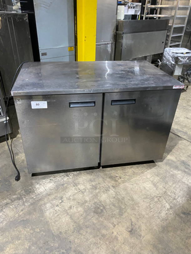 COOL! Delfield Manitowoc Commercial 2 Door Lowboy/Worktop Cooler! With Poly Coated Racks! All Stainless Steel! Model: UC4048STAR SN: 1308152001917 115V 60HZ 1 Phase