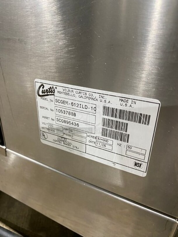 Curtis Commercial Countertop Dual Coffee Brewing Machine! With Hot Water Dispenser! With Satellite Coffee Server! All Stainless Steel Body! On Small Legs! Model: SCGEM612ILD10 SN: 10537888 220V 60HZ 1 Phase - Image 5 of 8