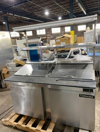 Continental Commercial Refrigerated Sandwich Prep Table! With Double Over Head Shelf! With 2 Door Underneath Storage Space! With Poly Coated Racks! All Stainless Steel! Model: SW6024M SN:15718727 115V