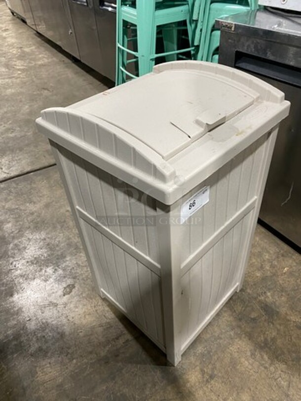 Suncast Outdoor Beige Poly Trash Can! With Hinged Lid! - Image 6 of 6