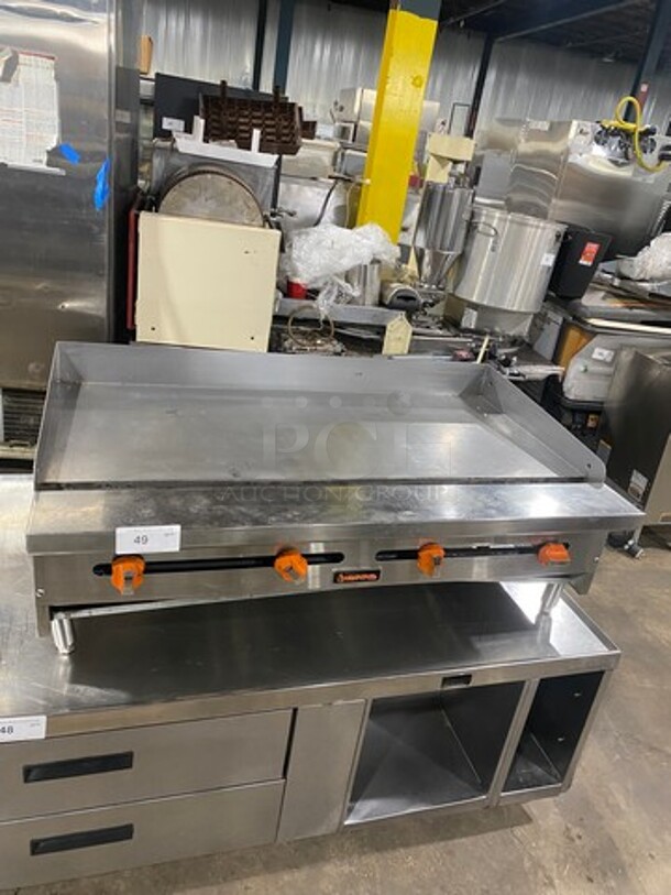 Sierra Commercial Countertop Natural Gas Powered Flat Top Griddle! With Back And Side Splashes! All Stainless Steel! On Small Legs! - Image 1 of 8