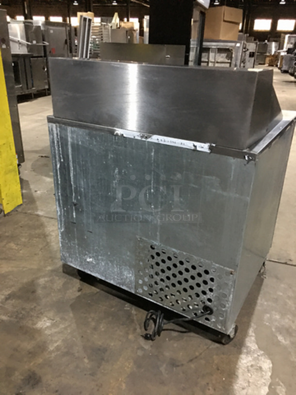 Leader Commercial Refrigerated Sandwich Prep Table! With 2 Door Underneath Storage Space! With Poly Coated Racks! With Commercial Cutting Board! All Stainless Steel! On Casters! Model: LM36 SN: PW08M1412 115V 60Hz 1 Phase - Image 4 of 10
