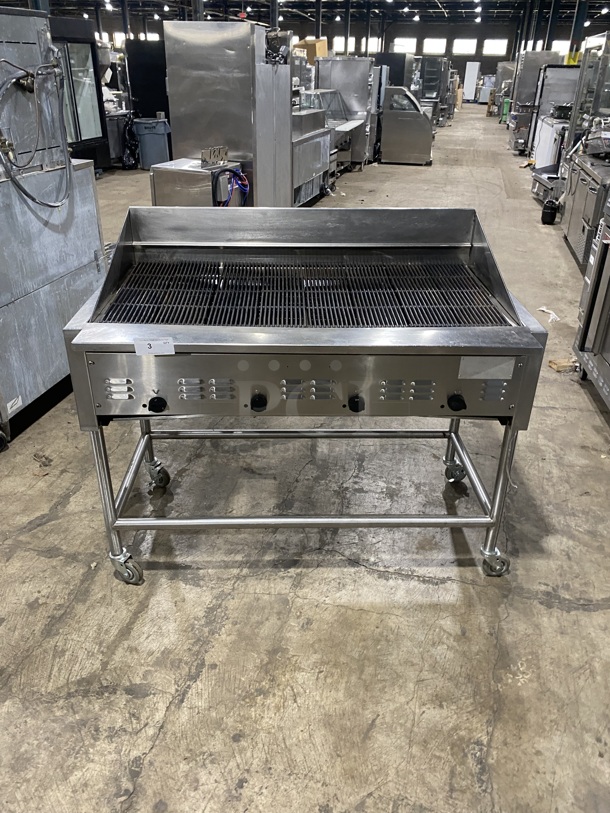 All Stainless Steel Commercial Heavy Duty Natural Gas Powered Radiant Char Broiler Grill!  On Casters! Working When Removed! - Image 1 of 6