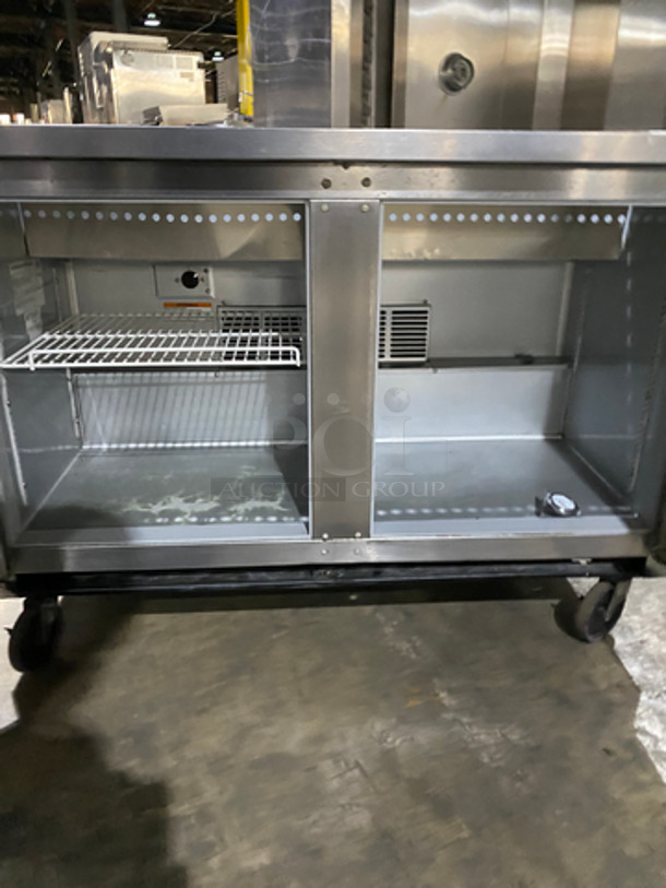 Beverage Air Commercial Refrigerated Sandwich Prep Table! With 2 Door Underneath Storage Space! With Poly Coated Racks! All Stainless Steel! On Casters! Model: SPE4812 115V 60HZ 1 Phase - Image 6 of 9