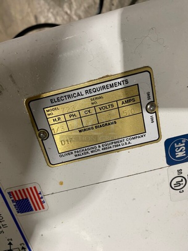 Oliver Commercial Countertop Bun/Bagel Cutter! Stainless Steel! On Small Legs! Model: 723 SN: 203802 115V 60HZ 1 Phase - Image 6 of 9