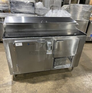 Custom Cool Stainless Steel Pizza Prep Table With 2 Door Underneath Storage! On Legs!