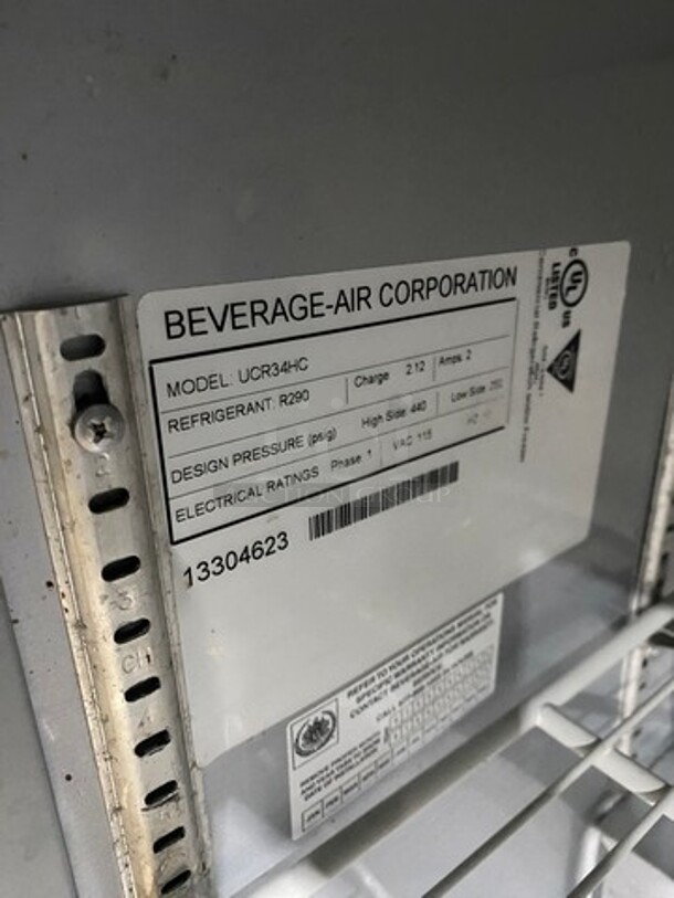 Beverage Air Stainless Steel Commercial 2 Door Undercounter Cooler on Commercial Casters! MODEL UCR34HC SN:13304623 115V 1PH - Image 7 of 8