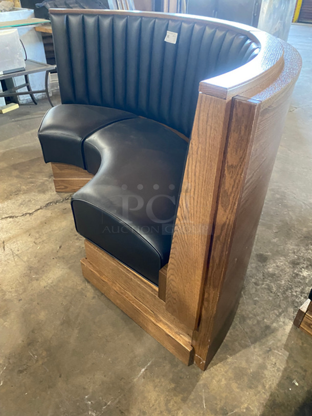 NEW! Single Sided Curved Black Cushioned Booth Seat! With Wooden Outline! Perfect For In The Corner Placement! Can Be Connected With Any Of The Booths Listed! - Image 2 of 6