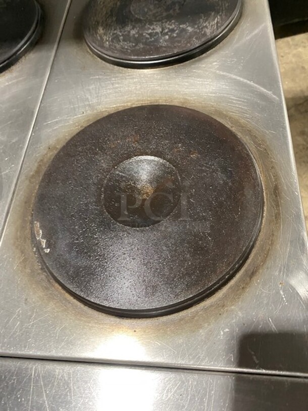 Sweet! Imperial Electric Powered 6 Burner Hot Plate Range! With Full Size Oven Underneath! With Raised Back Splash & Salamander Shelf! All Stainless Steel! - Image 6 of 9