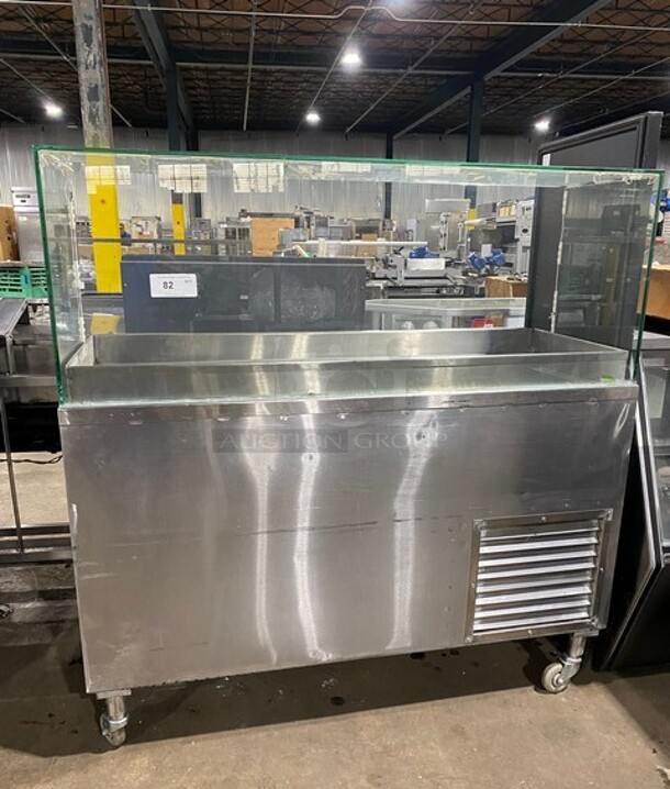 All Stainless Steel Commercial Refrigerated Food Serving Station Counter/ Cold Pan! With Sneeze Guard! On Casters! - Image 1 of 11