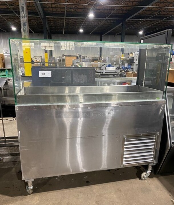 Commercial Refrigerated Food Serving Station Counter/ Cold Pan! With Sneeze Guard! Stainless Steel Body! On Casters! - Item #1113814