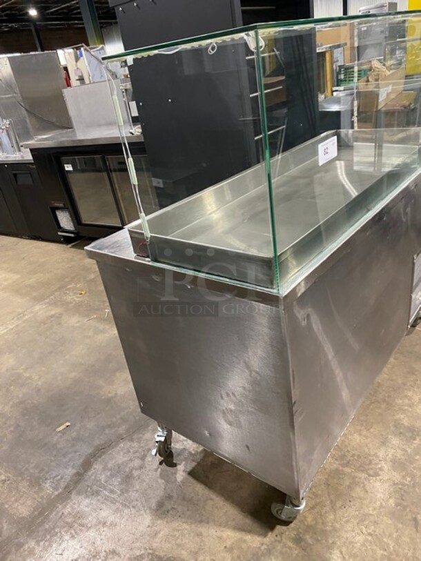 All Stainless Steel Commercial Refrigerated Food Serving Station Counter/ Cold Pan! With Sneeze Guard! On Casters! - Image 4 of 11