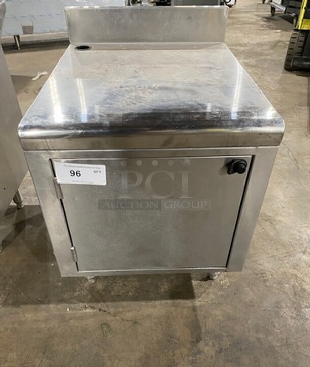 Custom Made Commercial Equipment Cabinet Stand! With Back Splash! With Single Door Storage Space Underneath! All Stainless Steel! On Legs! - Image 1 of 7