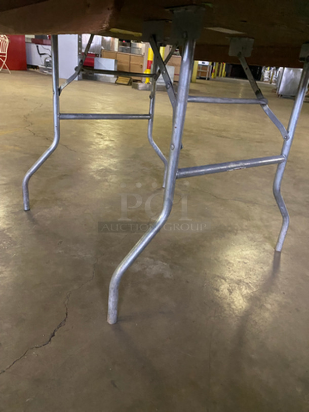 Assorted Size Wooden Pattern Round Tables! With Foldable Metal Base! 9x Your Bid! - Image 5 of 6