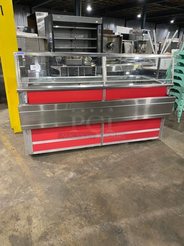 NICE! Atlas Metal Commercial 5 Bay Refrigerated Salad Bar/Cold Pan! With Sneeze Guard! With Lowering Prep Line! All Stainless Steel! On Casters! Model: BLC5RM SN: 80353 120V 60HZ 1 Phase