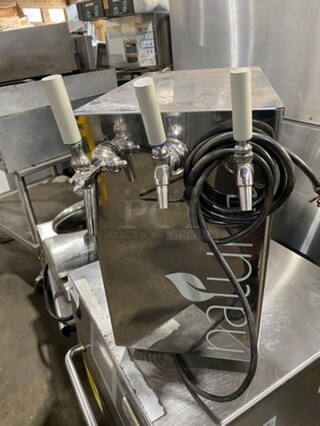 Natura Commercial Countertop 3 Tap Beverage Cooler/ Dispenser! With Drip Tray! All Stainless Steel! Model: NWSB3REF SN: 1433001014 115V 60HZ