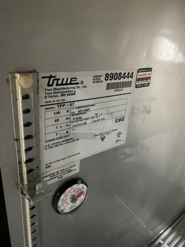 TRUE All Stainless Steel Pizza Prep Table! 2 Door Refrigerator! On Casters! Model TPP-67 Serial 8908444 115V/60Hz/1 Phase - Image 7 of 10