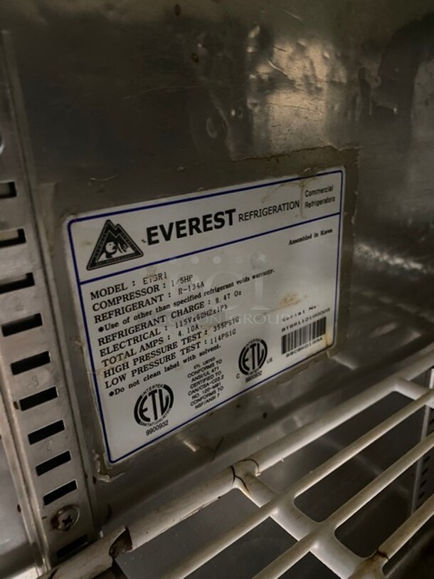 Everest Commercial Single Door Lowboy/ Worktop Cooler! All Stainless Steel! Model: ETBR1 SN: BTBR112100008 115V 60HZ 1 Phase - Image 7 of 8