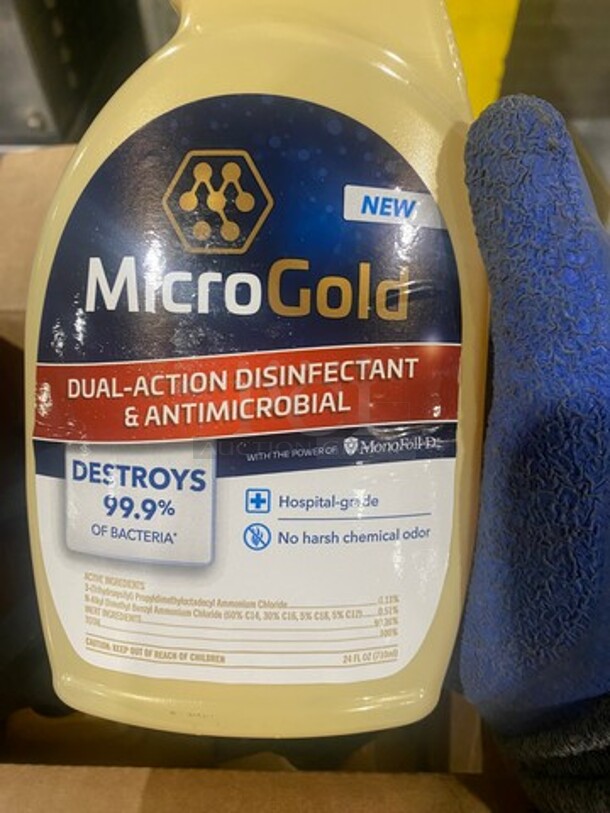 NEW! IN THE BOX! Micro Gold Dual Action Disinfectant And Antimicrobial Spray! 6 Bottles Per Box, 1 Box Per Item Number! - Image 5 of 6