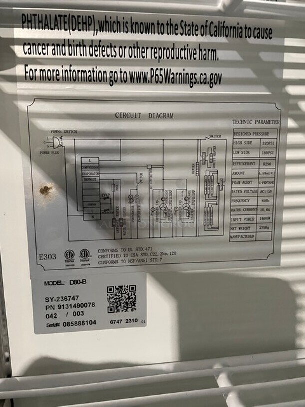 2023 Late Model! ColdLine Commercial 79" Triple Glass Swing Door Merchandiser Freezer! With Poly Coated Racks! 115V! Model: D80-B SN: 085888104! - Image 8 of 8