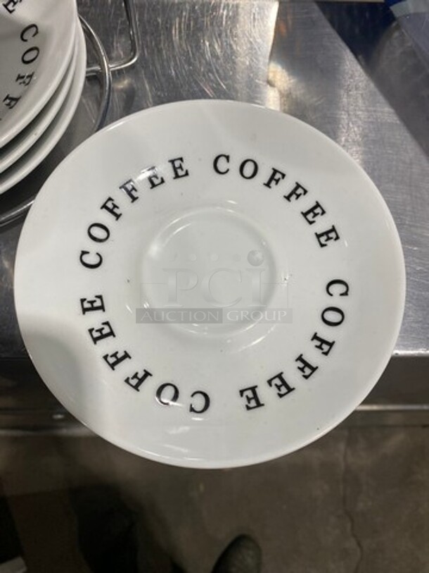 Black And White Coffee Mug Set! Includes Mug And Saucer Holder! MISSING 1 MUG! - Image 5 of 7