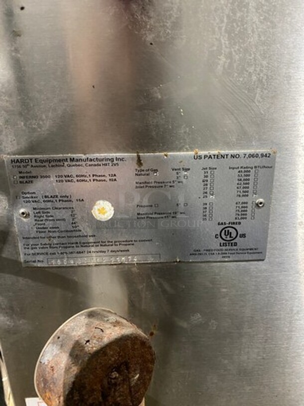 Hardt Commercial Natural Gas Powered Rotisserie Machine! With View Through Front Access Door! All Stainless Steel! Model: INFERNO3500 SN: 100935HFD11174 - Image 11 of 12
