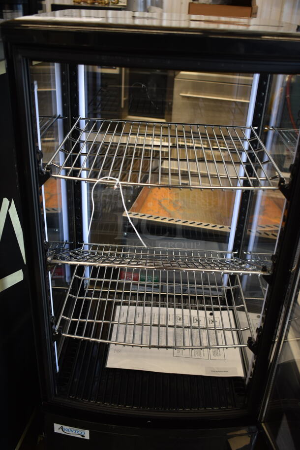 BRAND NEW SCRATCH AND DENT! Avantco 360GSM3HCB Metal Commercial Countertop Black Glass Sided Countertop Display Refrigerator Merchandiser. 110-120 Volts, 1 Phase.  Cannot Test Due To Cut Power Cord
 - Image 4 of 5