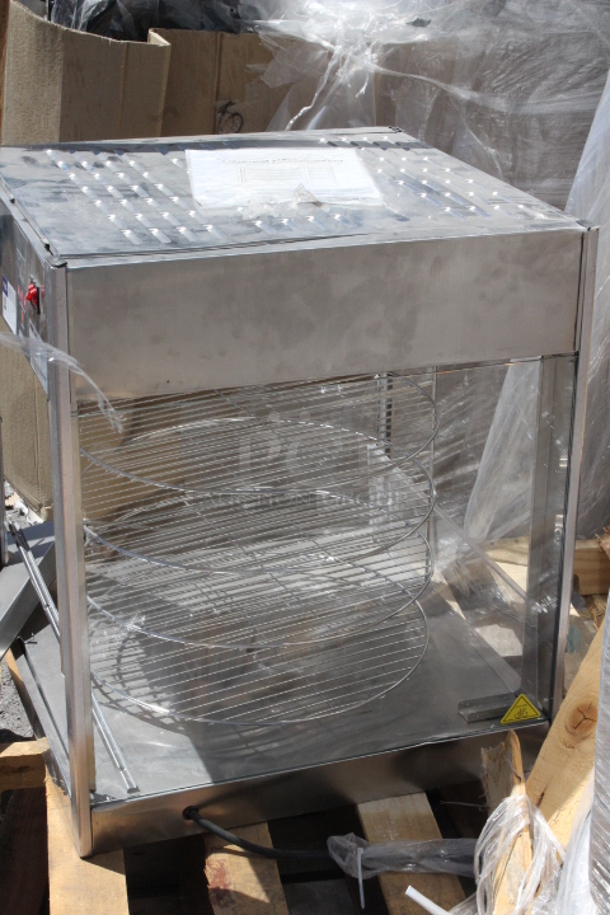 BRAND NEW SCRATCH & DENT! 	ServIt PDW18D2 18" Self-Service Pizza Warmer with 4-Shelf Rotating Rack	23 1/2x25 1/4x27 1/2 Inches		120 Volts, 12.5 Amps, 1 Phase. Glass Is Broken - Image 5 of 5