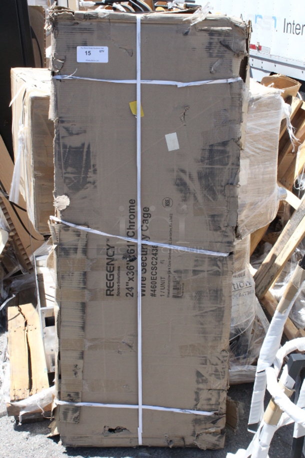 BRAND NEW SCRATCH & DENT! Regency 460ECSC2436 NSF Chrome Wire Security Cage - 24" x 36" x 61". Box is damaged.  - Image 2 of 3