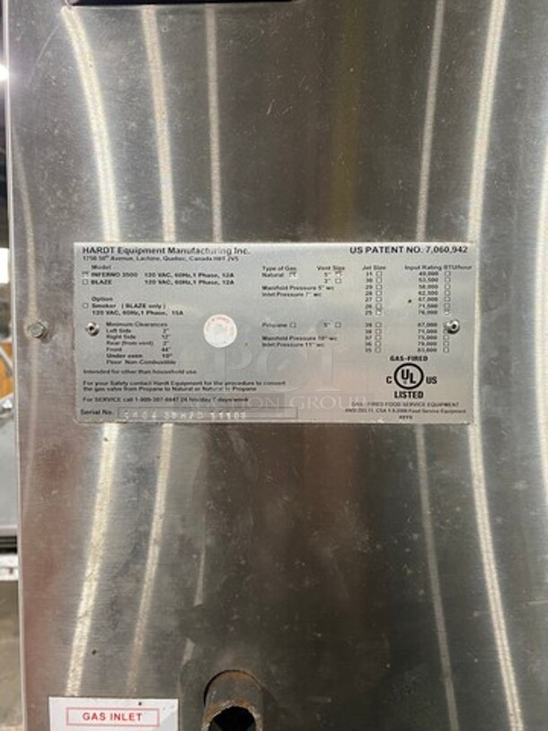 Hardt Commercial Natural Gas Powered Rotisserie Machine! With View Through Front Access Door! All Stainless Steel! Model: INFERNO3500 SN: 100935HFD11174 - Image 9 of 12