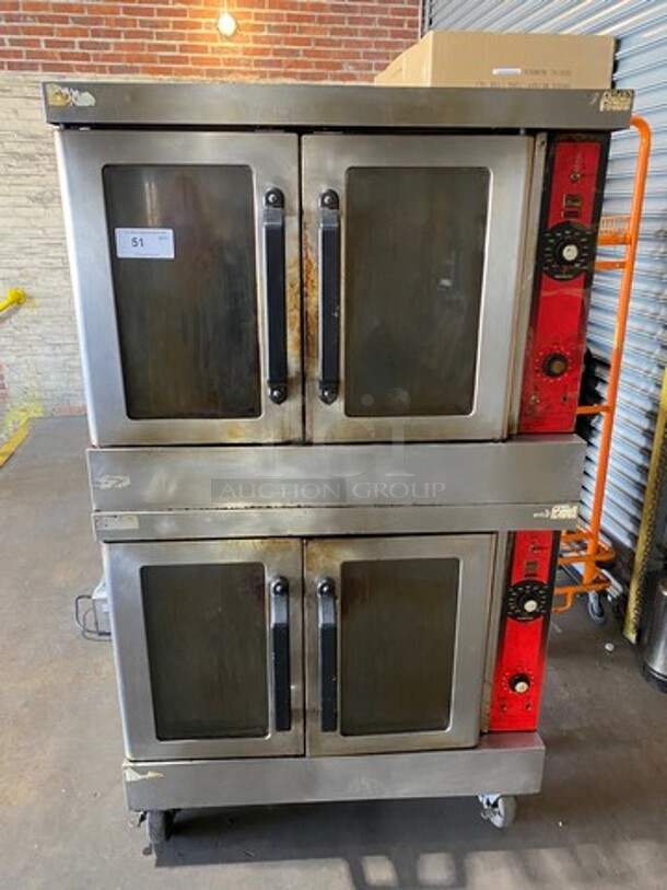 Vulcan Commercial Natural Gas Powered Double Deck Convection Oven! With View Through Doors! Metal Oven Racks! All Stainless Steel! On Casters! 2x Your Bid Makes One Unit! WORKING WHEN REMOVED!