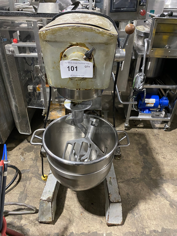 Commercial 30 Quart Planetary Mixer! With Dough And Paddle Attachments! With Stainless Steel Bowl! On Legs! 