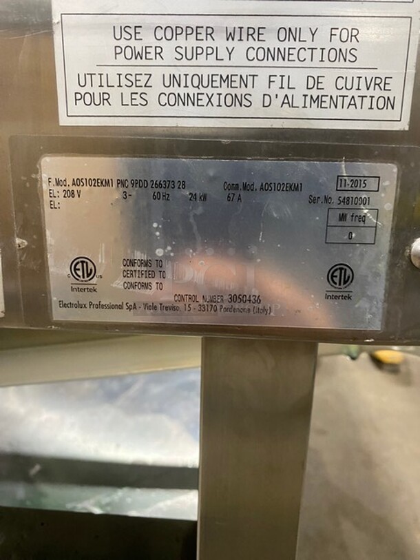 2015 Electrolux Air-O-Steam Electric Touch Line Combi Convection Oven! With View Through Door! Metal Oven Racks! With Open Underneath Storage Space! All Stainless Steel! On Legs! MODEL AOS102EKM1 SN:54810001 208V 3PH  - Image 7 of 11