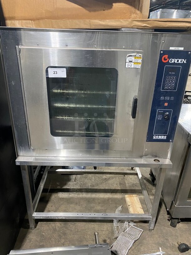 Groen Natural Gas Powered Steamer/ Combi Oven Combo! With View Through Door! Metal Oven Racks! All Stainless Steel! On Legs! WORKING WHEN REMOVED! Model: C220G 120V 60HZ 1 Phase