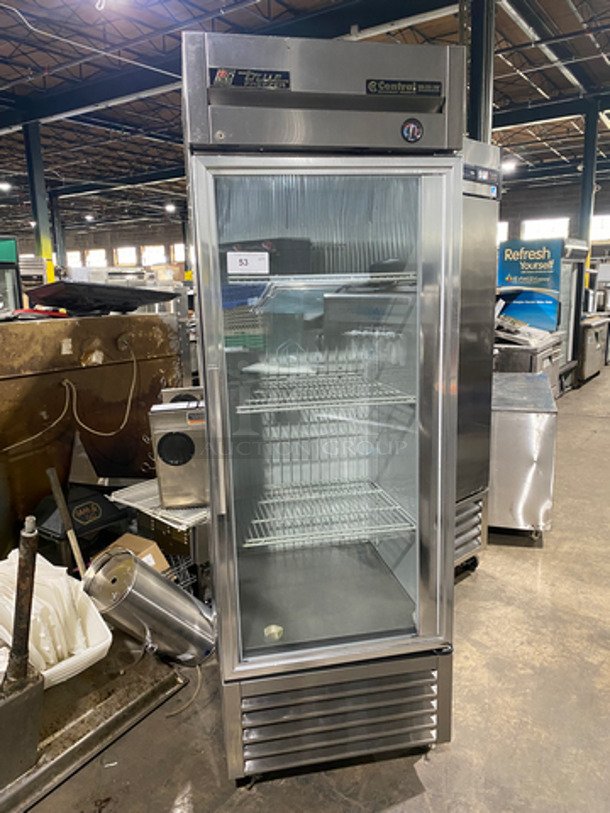 True Commercial Single Door Reach In Freezer! With View Through Door! With Poly Coated Racks! Stainless Steel Body! On Casters! Not Tested! Model: T23FG SN: 6903285 115V 60HZ 1 Phase