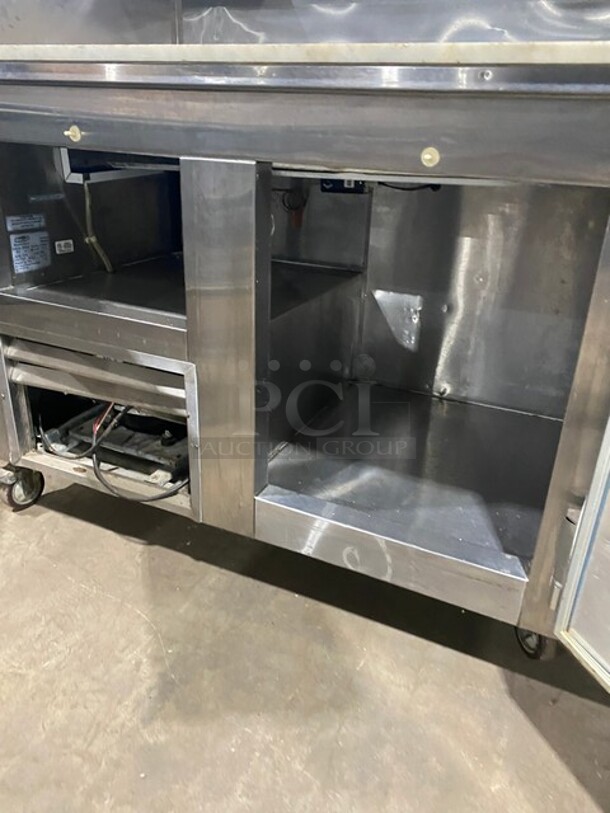 Leader Commercial Refrigerated Pizza Prep Table! With 2 Door Underneath Storage Space! All Stainless Steel! With Commercial Cutting Board! Model DR48SC Serial PT034266! 115V 1Phase! On Casters! - Image 6 of 10