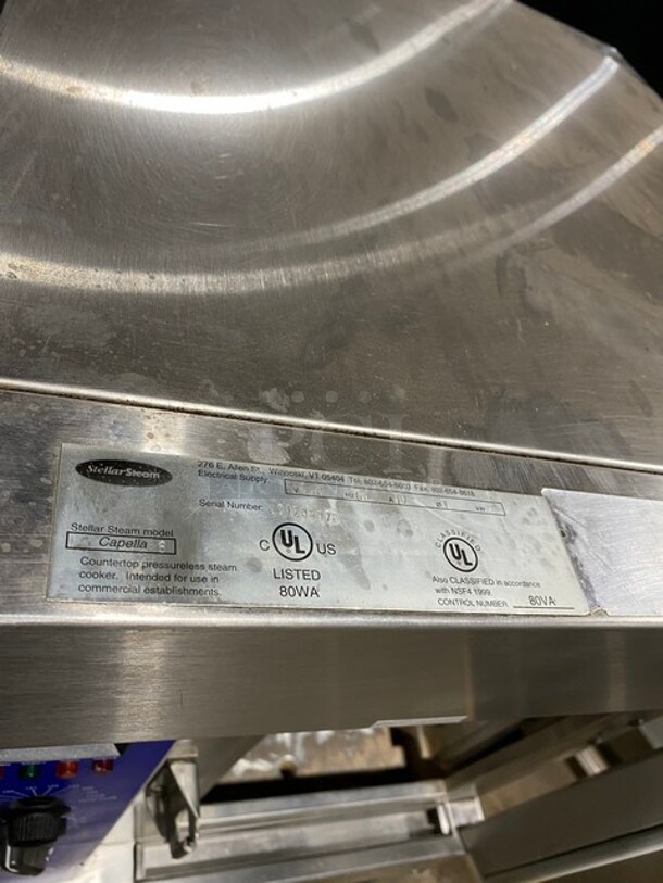 Stellar Steam Commercial Electric Powered Steamer! All Stainless Steel! On Commercial Castors! MODEL CAPELLA SN:021206073 208V - Image 8 of 9