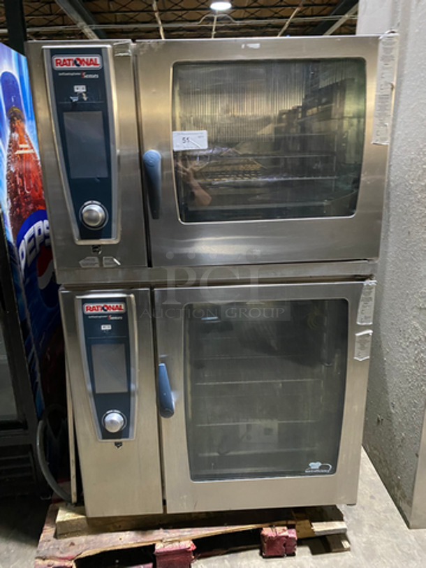 SWEET! Rational Electric Powered White Efficiency Self Cooking Center Double Deck Combi Convection Oven! With View Through Doors! All Stainless Steel! 2x Your Bid Makes One Unit! Model: SCCWE62 SN: E62SH15052460034