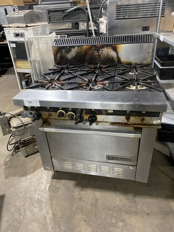 Garland Commercial Natural Gas Powered 6 Burner Stove! With Back Splash! With Convection Oven Underneath! Metal Oven Rack! All Stainless Steel!