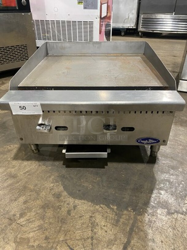 Cook Rite Commercial Countertop Natural Gas Powered Flat Top Griddle! With Back And Side Splashes! All Stainless Steel! On Legs!