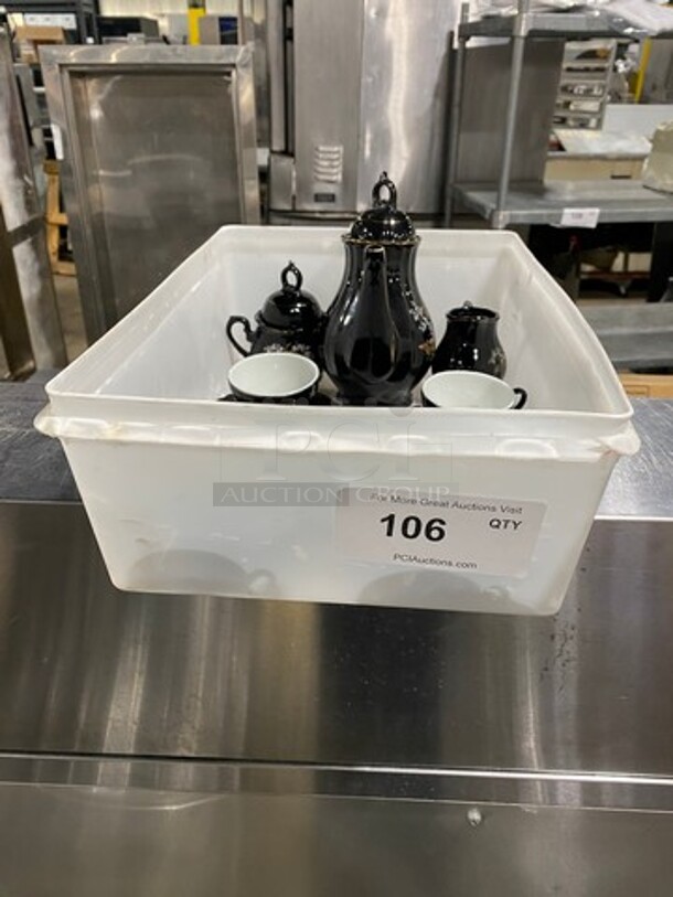 CUTE! ALL ONE MONEY! Complete Tea Set! Includes, Tea Pot With Lid, Sugar Bowl With Lid, Creamer Pitcher, 4 Teacups With Saucers! - Image 1 of 12