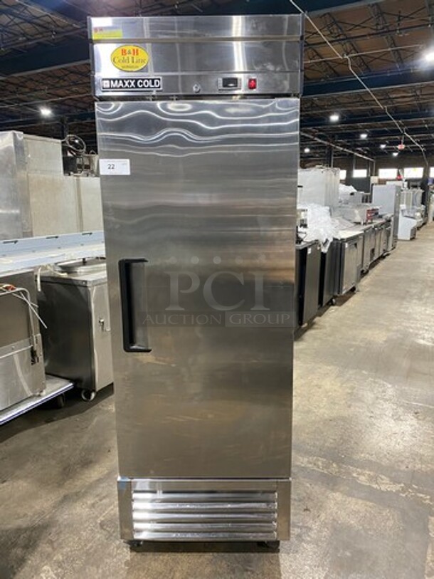 COOL! Maxx Cold Commercial Single Door Reach In Freezer! With Poly Coated Racks! All Stainless Steel! On Casters! Model: MXDF23FDHC SN: 3542107210012 115V 60HZ 1 Phase