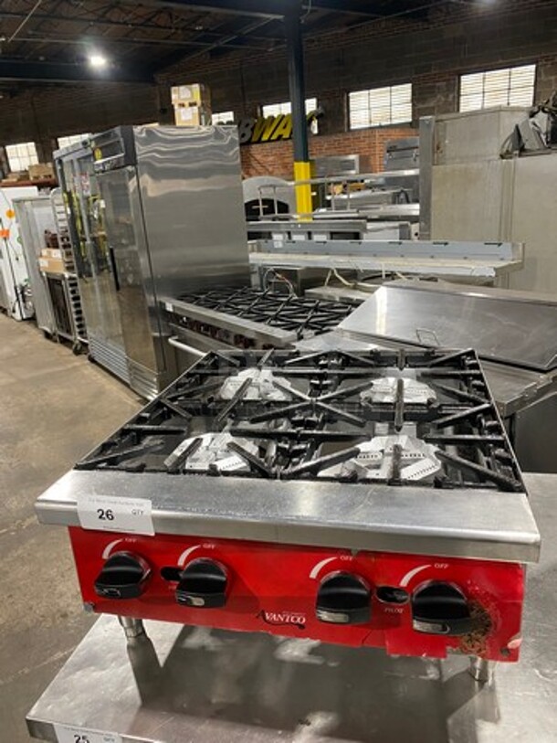 Avantco Commercial Countertop Natural Gas Powered 4 Burner Range! With Back And Side Splashes! All Stainless Steel! On Small Legs! - Image 1 of 7