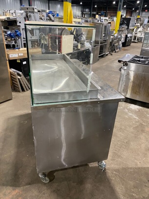 ALL Stainless Steel Commercial Refrigerated Food Serving Station Counter/Cold Pan! With Sneeze Guard! With 2 Door Storage Space Underneath!  On Casters! 120V 1Phase! - Image 2 of 8
